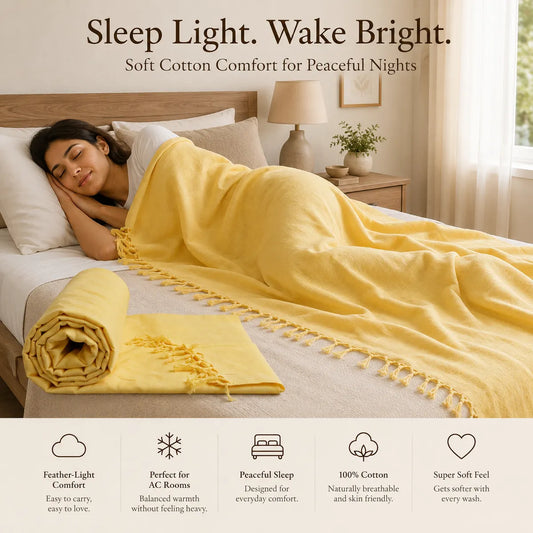 Pack of 2 Yellow Cotton Queen Size Bhagalpuri Dull All Season Blanket | 90*50 In