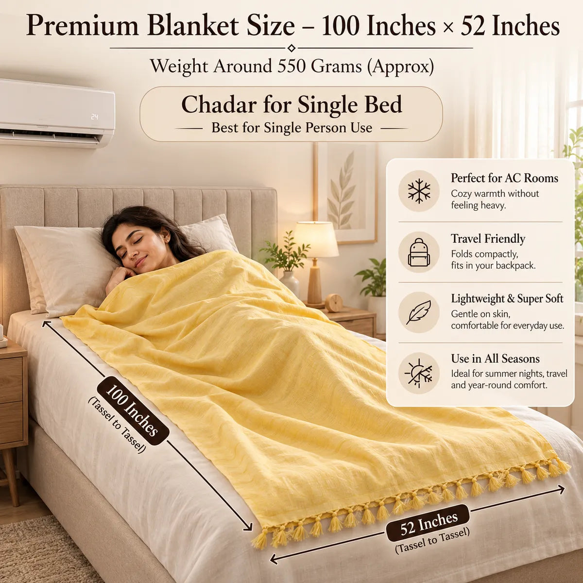 Pack of 2 Premium 3D Bhagalpuri Dull Chadar - Super Soft & Extra Long Blanket | 100*54 In