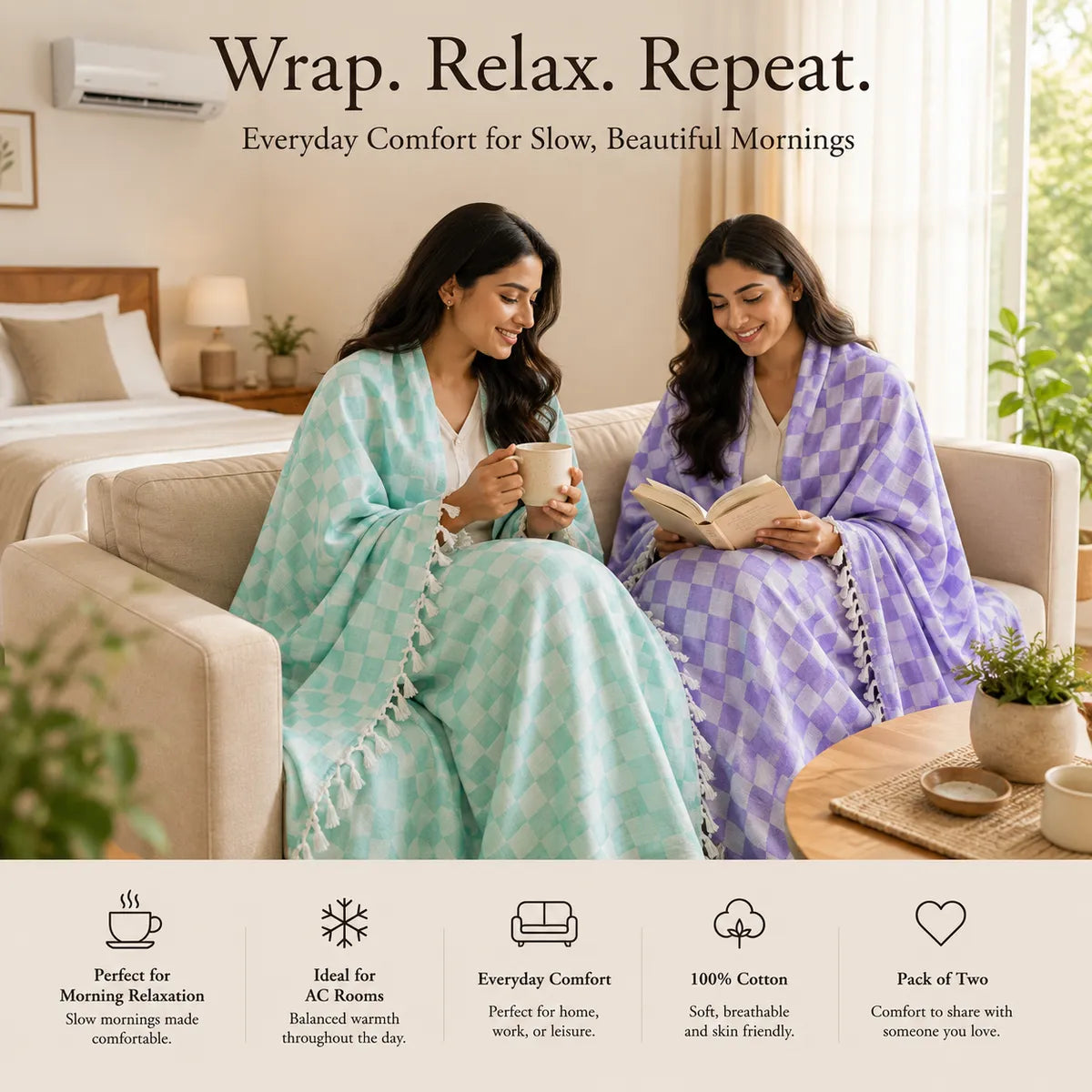 Pack of 2 Premium 3D Bhagalpuri Dull Chadar - Super Soft & Extra Long Blanket|Cozy & Lightweight | 100*54 In