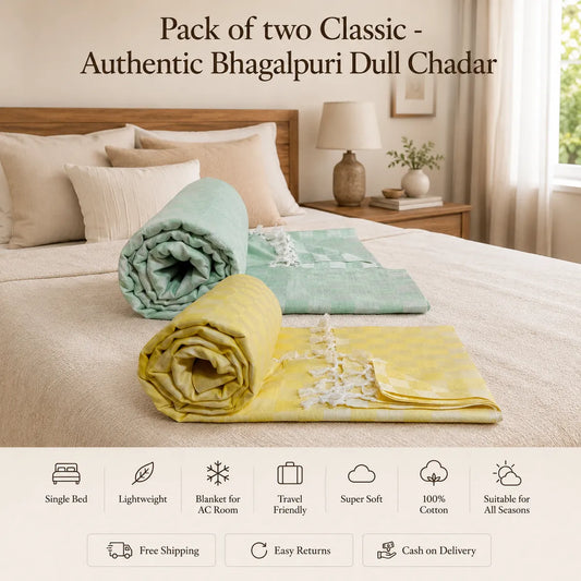 Pack of 2 3D Multicolor Cotton Queen Size Bhagalpuri Dull Blanket | 90*50 In