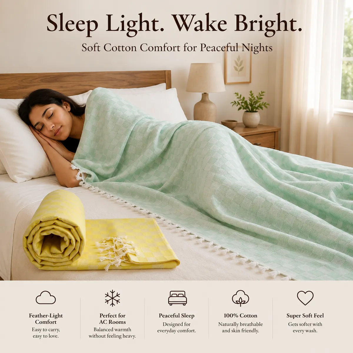 Pack of 2 3D Multicolor Cotton Queen Size Bhagalpuri Dull Blanket | 90*50 In