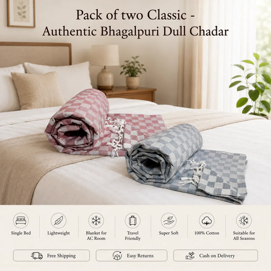 Pack of 2 3D Multicolor Cotton Queen Size Bhagalpuri Dull Blanket | 100*54 In