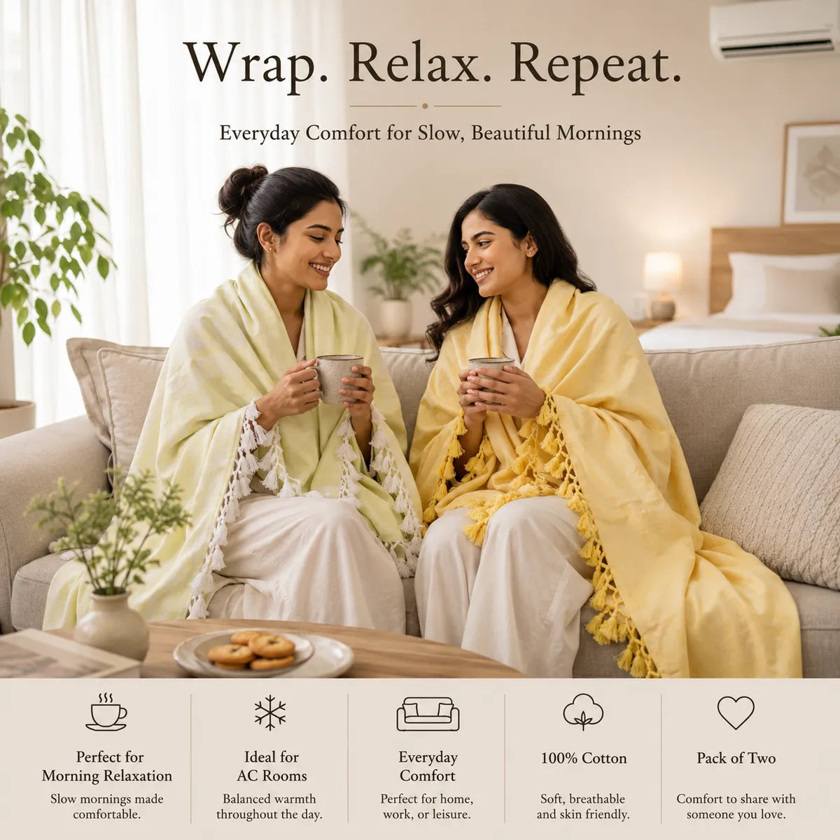 Pack of 2 Premium Bhagalpuri Dull Chadar - Super Soft & Extra Long Blanket | 100*54 In