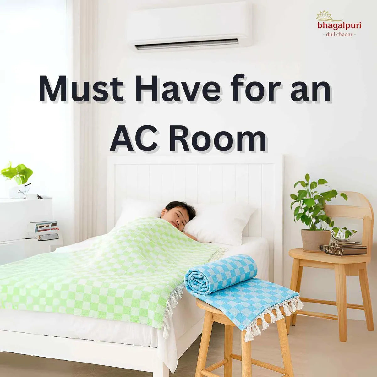 Pack of 2 - 100% Cotton Lightweight AC Blanket for All Seasons | Super Soft, Travel-Friendly, Compact Throw Blanket | 90*50 In