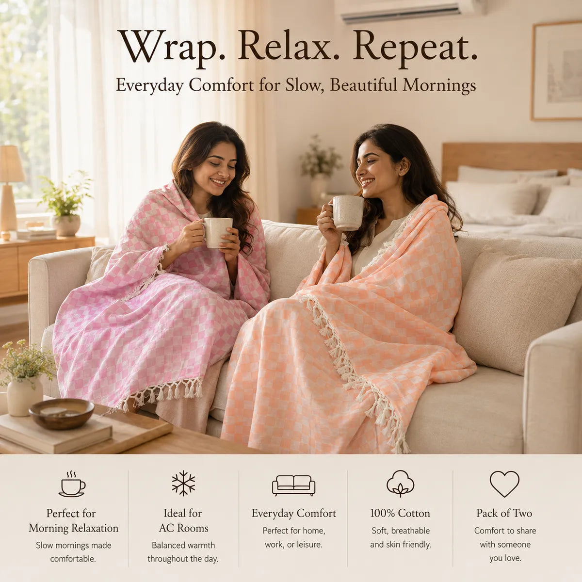 Pack of 2 Premium 3D Bhagalpuri Dull Chadar - Super Soft & Extra Long Blanket | 100*54 In