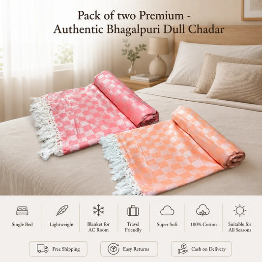 Pack of 2 Premium 3D Bhagalpuri Dull Chadar - Super Soft & Extra Long Blanket | 100*54 In