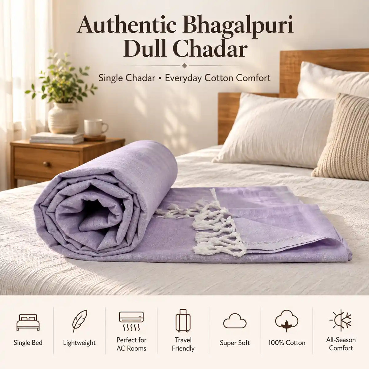 Bhagalpuri Dull Chadar | 100% Cotton AC Blanket for Single Bed | Lightweight & Soft | 90*50 In