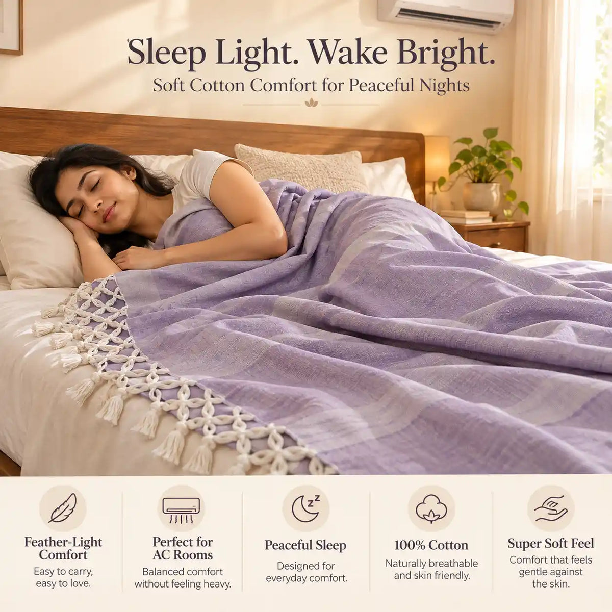 Bhagalpuri Dull Chadar | 100% Cotton AC Blanket for Single Bed | Lightweight & Soft | 90*50 In