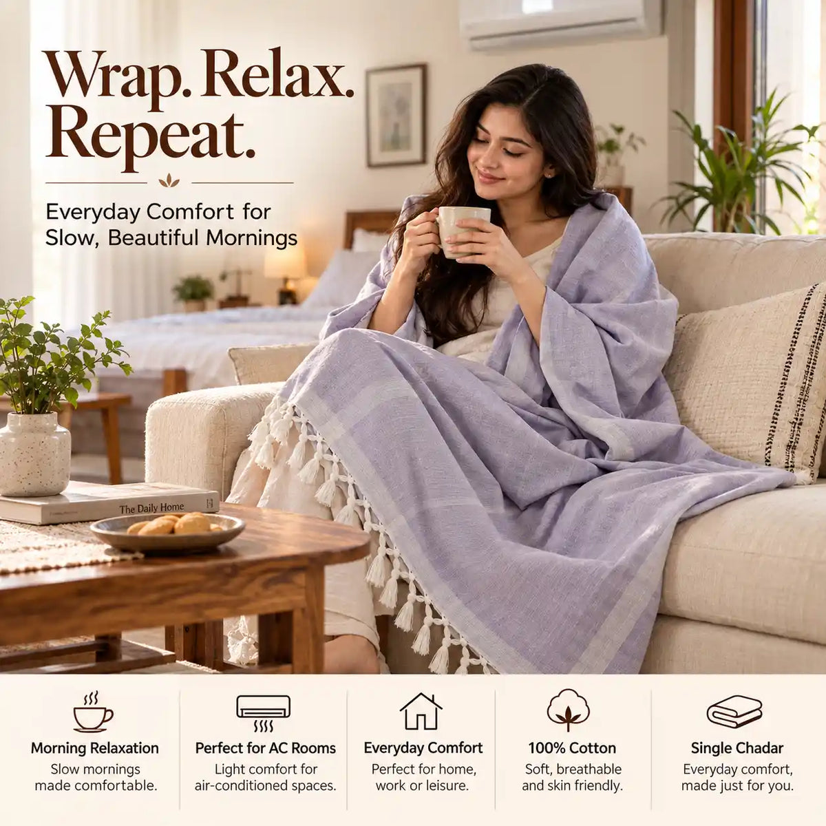 Bhagalpuri Dull Chadar | 100% Cotton AC Blanket for Single Bed | Lightweight & Soft | 90*50 In