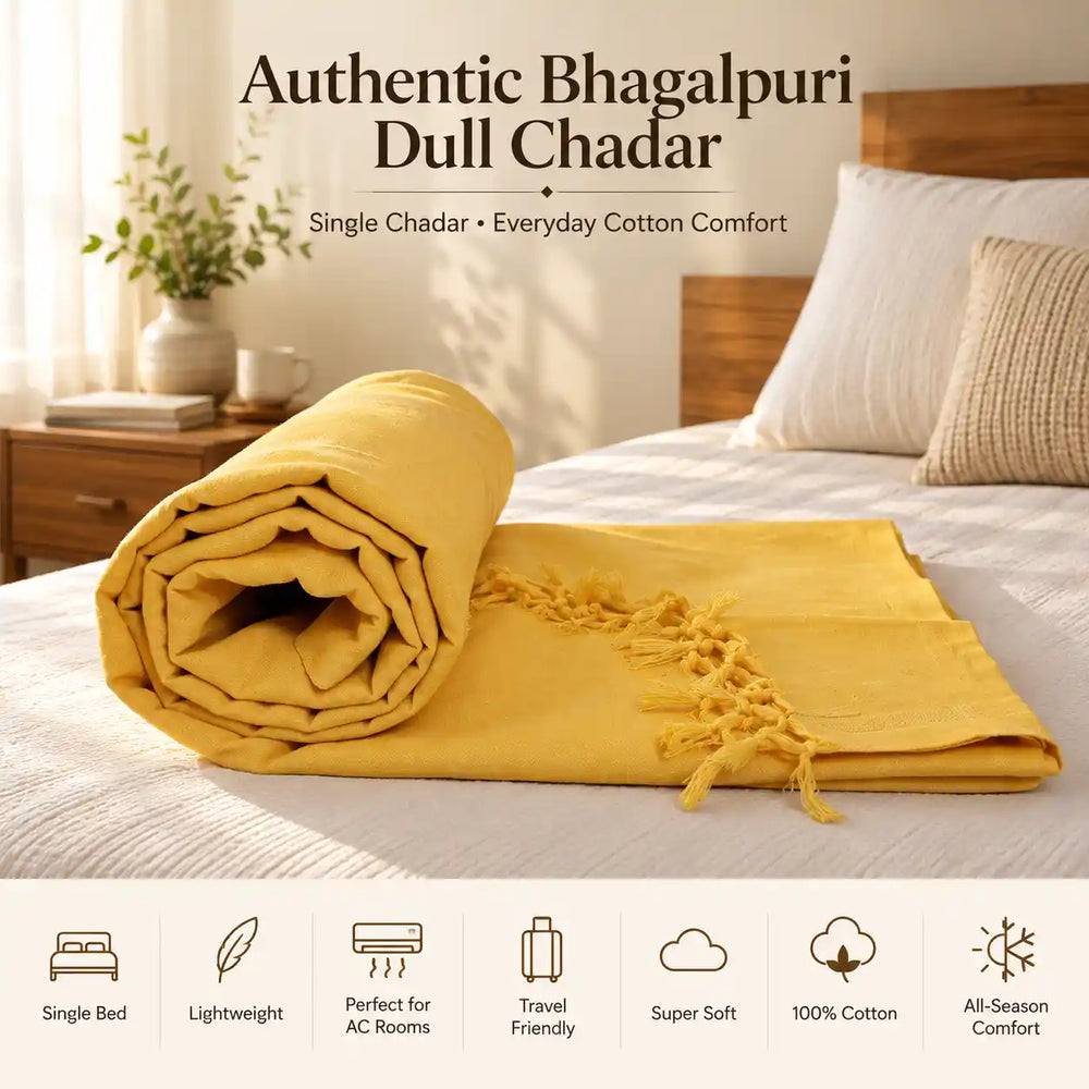 Bhagalpuri Dull Chadar | 100% Cotton AC Blanket for Single Bed | Lightweight & Soft | 90*50 In