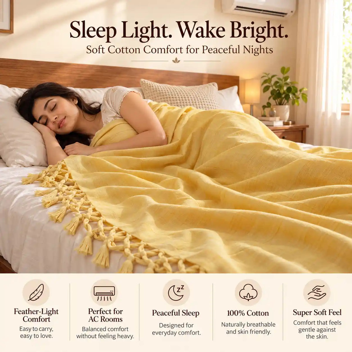 Bhagalpuri Dull Chadar | 100% Cotton AC Blanket for Single Bed | Lightweight & Soft | 90*50 In