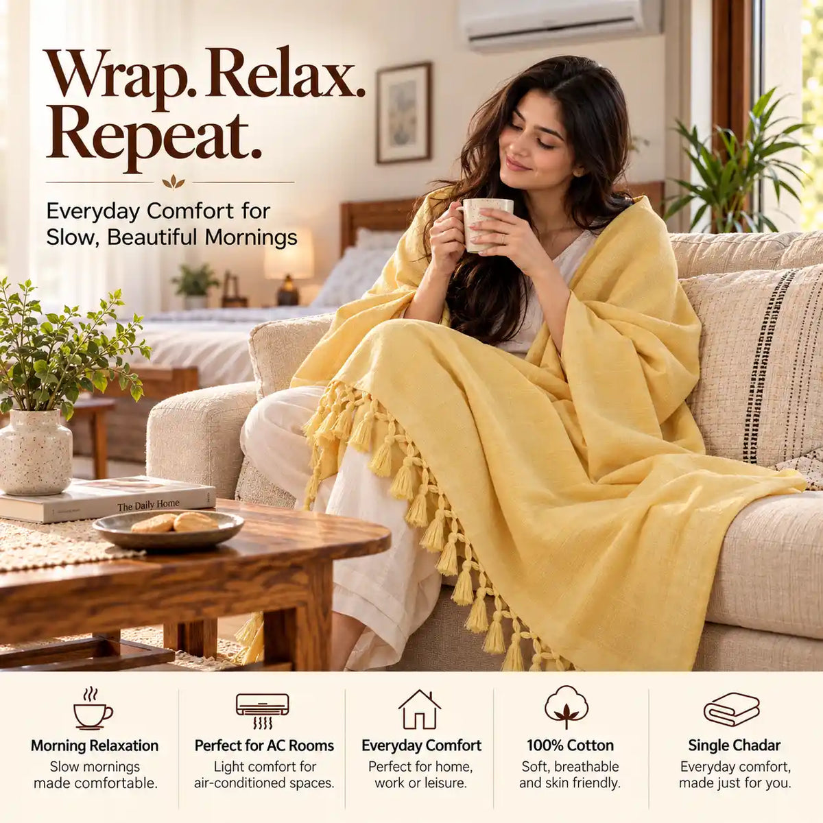 Bhagalpuri Dull Chadar | 100% Cotton AC Blanket for Single Bed | Lightweight & Soft | 90*50 In