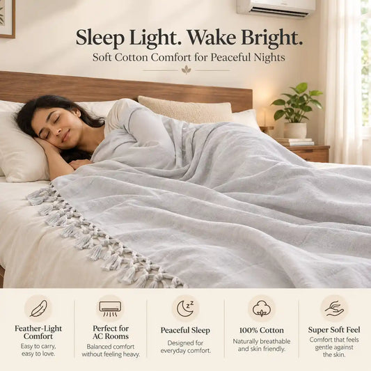 Bhagalpuri Dull Chadar | 100% Cotton AC Blanket for Single Bed | Lightweight & Soft | 90*50 In