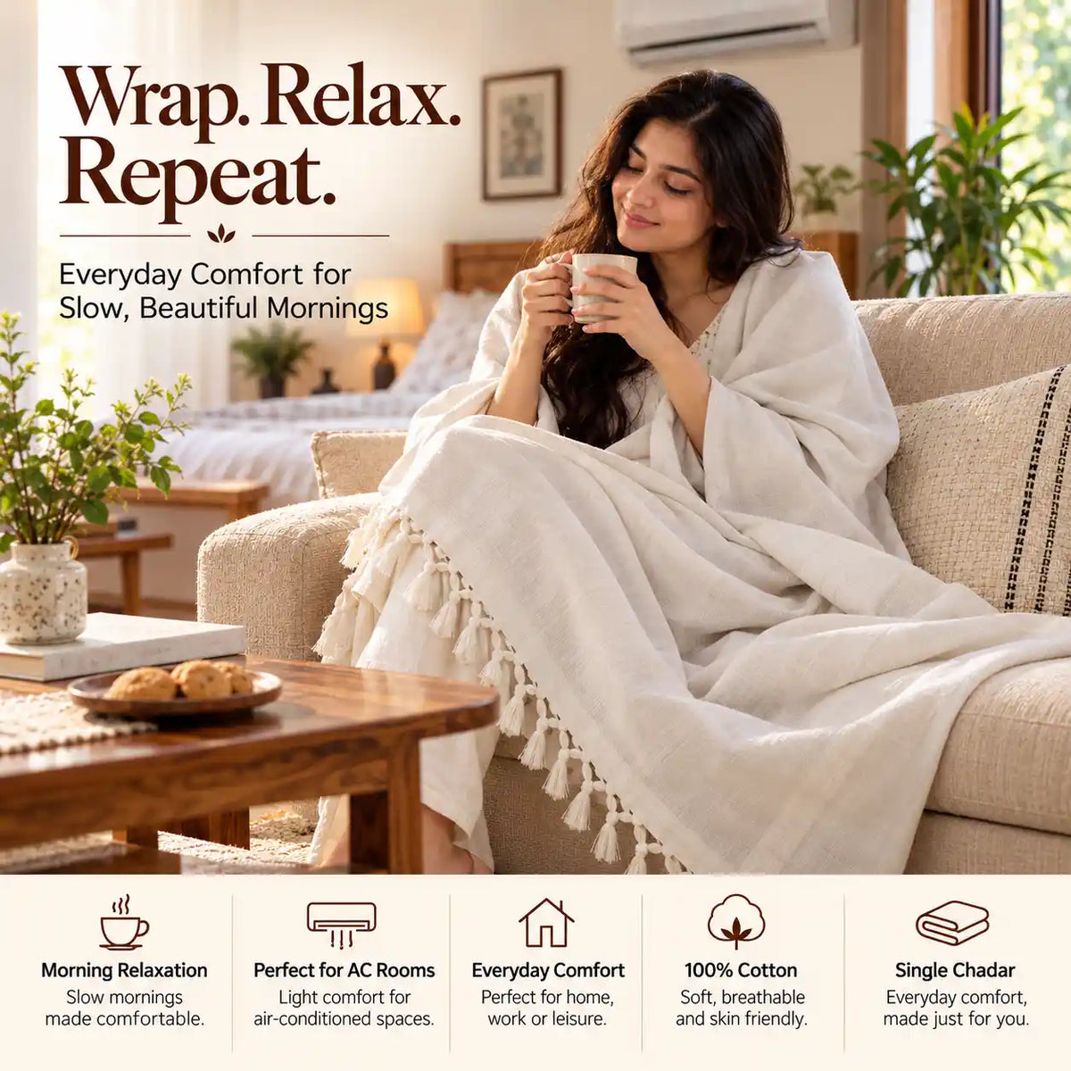 Bhagalpuri Dull Chadar | 100% Cotton AC Blanket for Single Bed | Lightweight & Soft | 90*50 In