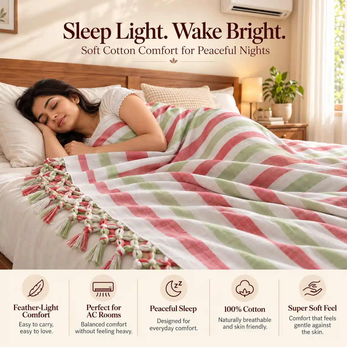 Bhagalpuri Dull Chadar | 100% Cotton AC Blanket for Single Bed | Lightweight & Soft | 90*50 In