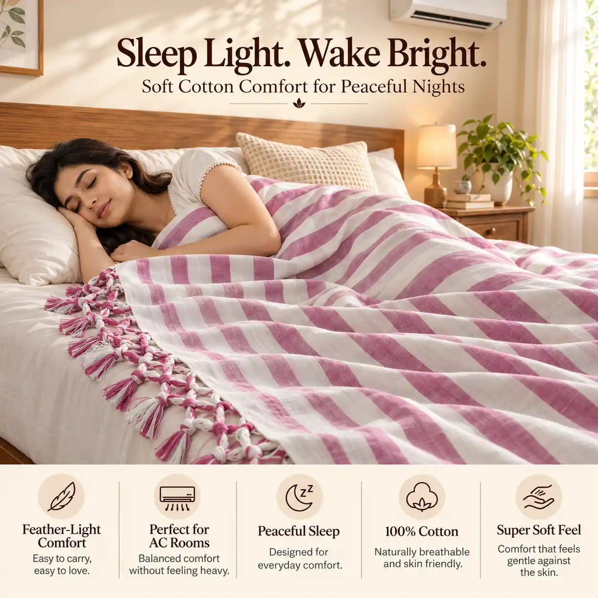 3D Bhagalpuri Dull Chadar | 100% Cotton AC Blanket for Single Bed | Lightweight & Soft | 90*50 In