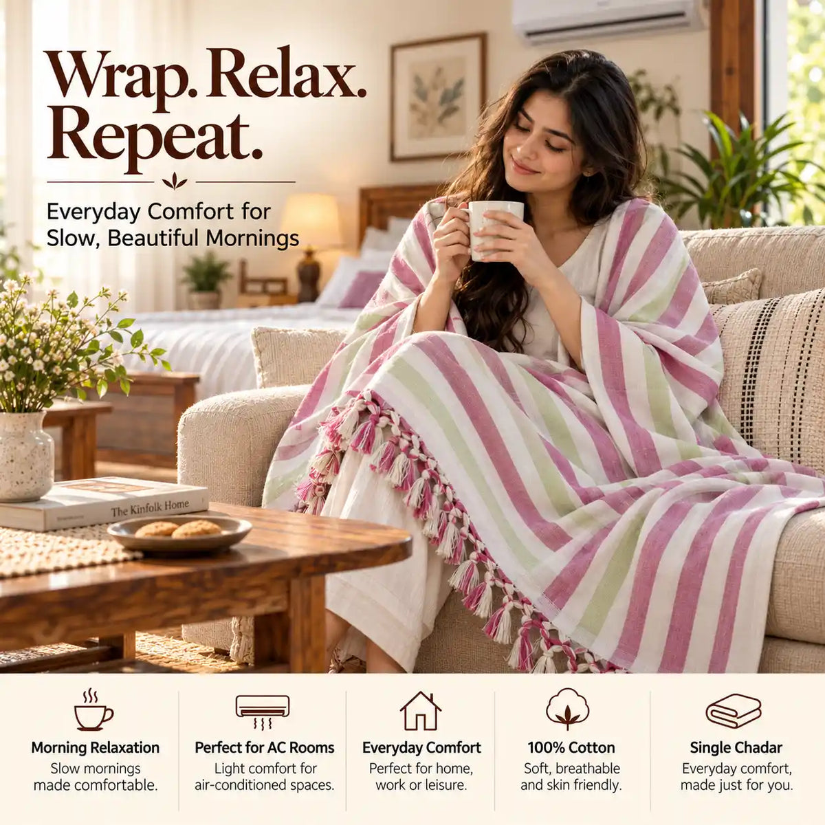 3D Bhagalpuri Dull Chadar | 100% Cotton AC Blanket for Single Bed | Lightweight & Soft | 90*50 In