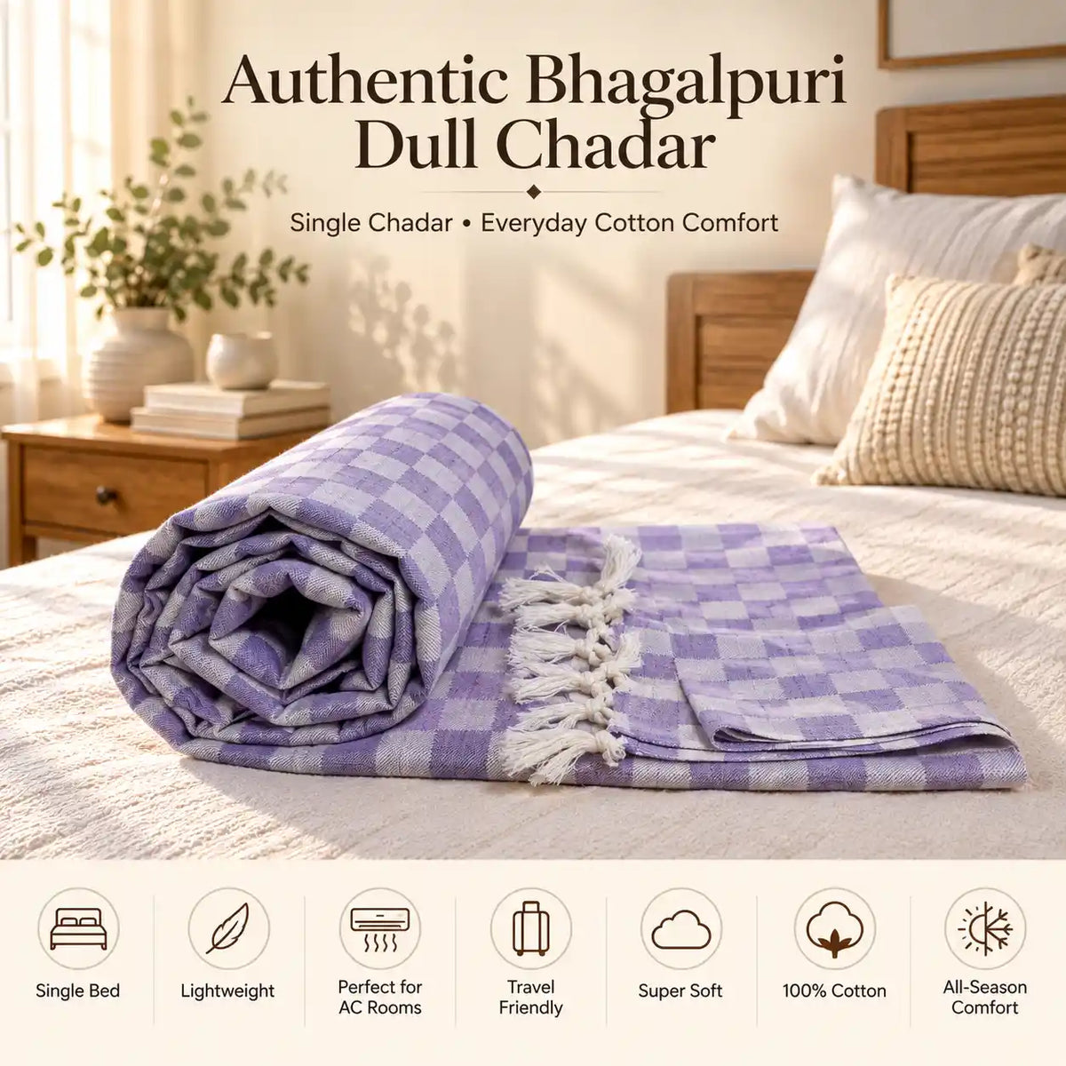 3D Bhagalpuri Dull Chadar | 100% Cotton AC Blanket for Single Bed | Lightweight & Soft | 90*50 In