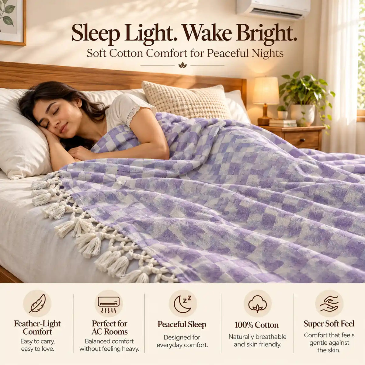 3D Bhagalpuri Dull Chadar | 100% Cotton AC Blanket for Single Bed | Lightweight & Soft | 90*50 In
