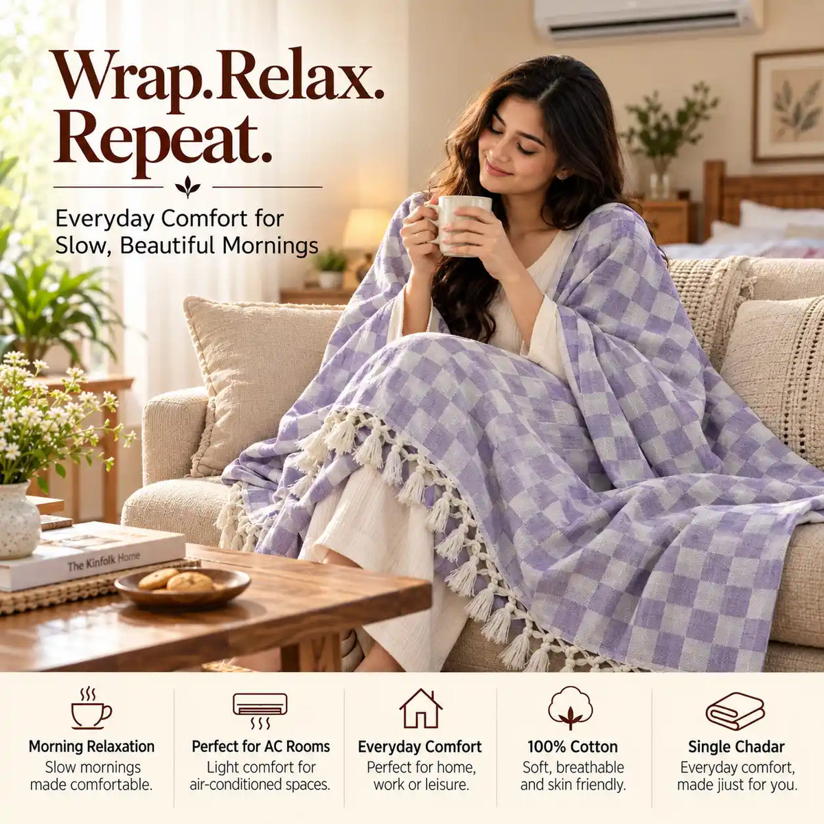 3D Bhagalpuri Dull Chadar | 100% Cotton AC Blanket for Single Bed | Lightweight & Soft | 90*50 In