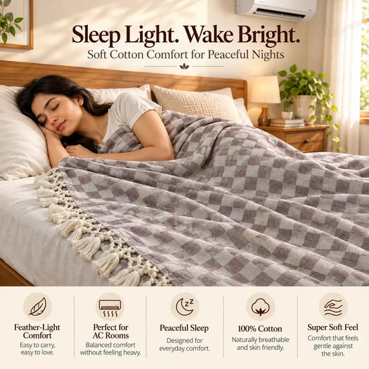3D Bhagalpuri Dull Chadar | 100% Cotton AC Blanket for Single Bed | Lightweight & Soft | 90*50 In