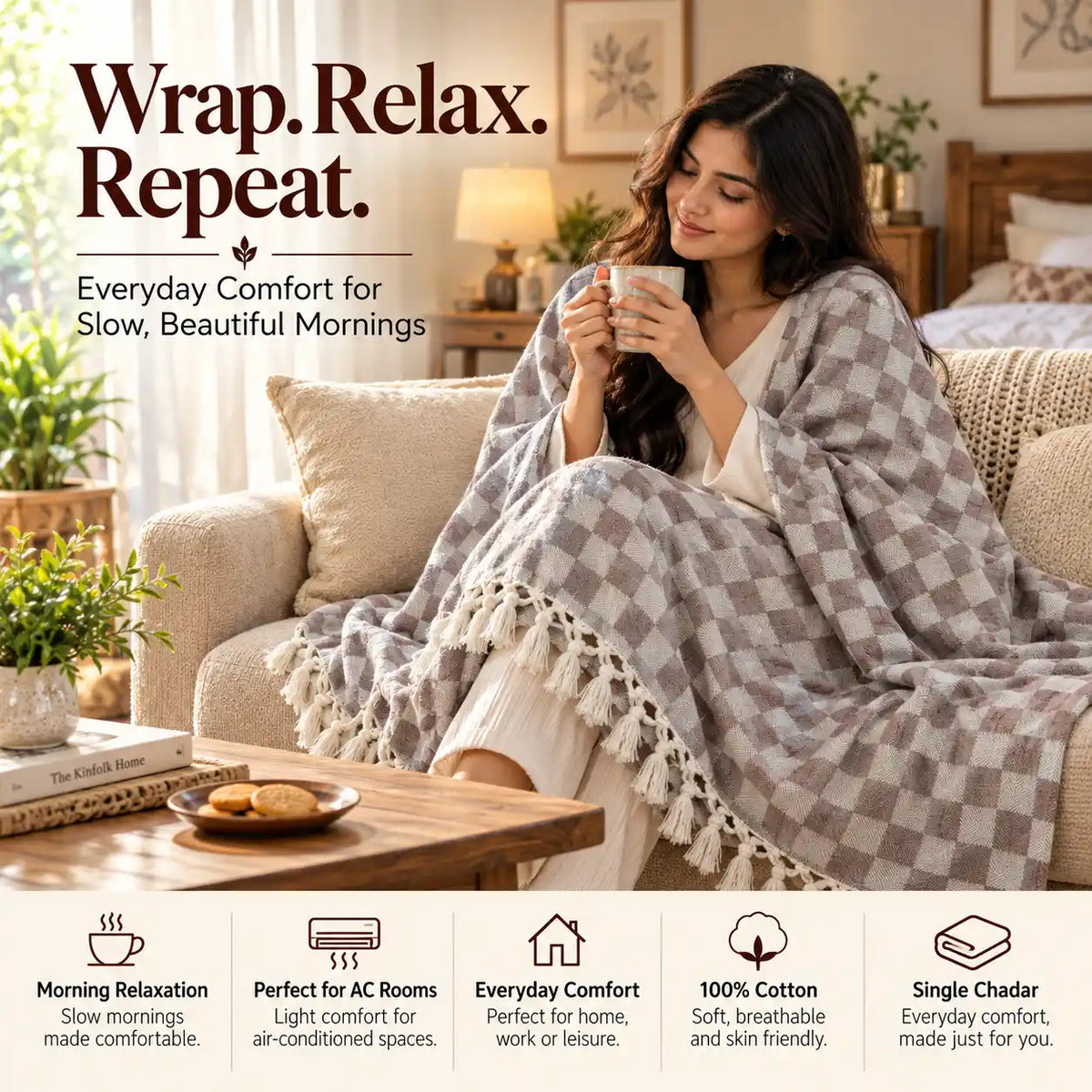 3D Bhagalpuri Dull Chadar | 100% Cotton AC Blanket for Single Bed | Lightweight & Soft | 90*50 In
