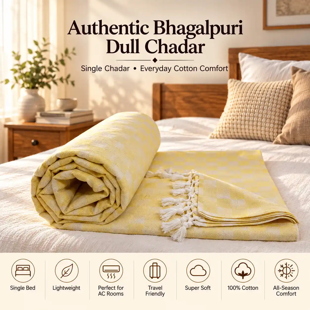 3D Bhagalpuri Dull Chadar | 100% Cotton AC Blanket for Single Bed | Lightweight & Soft | 90*50 In
