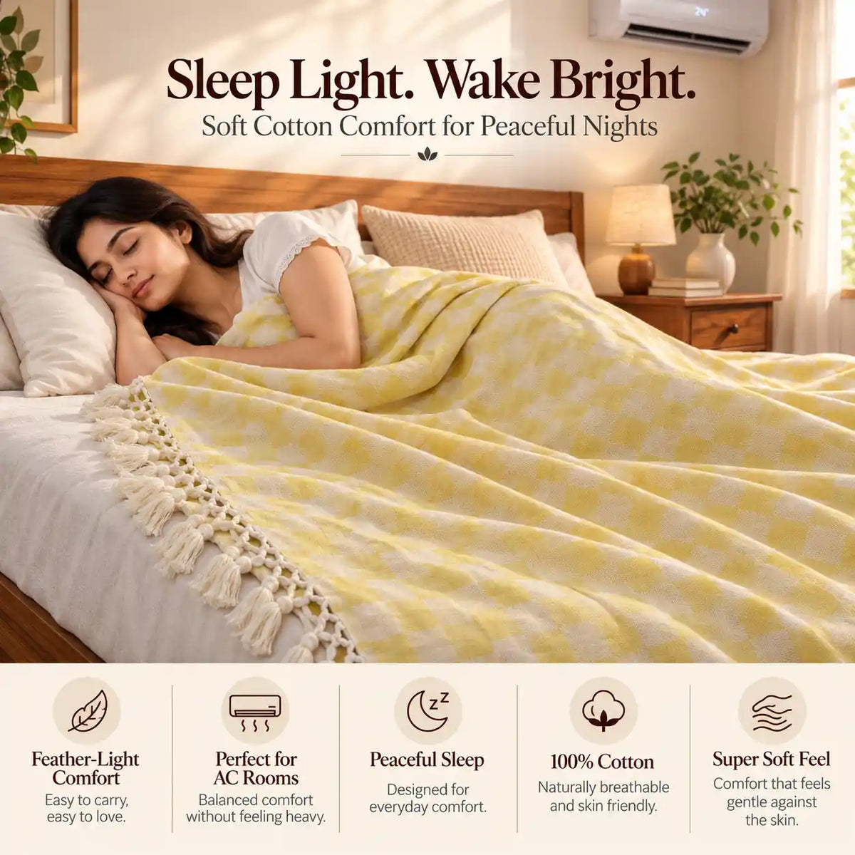 3D Bhagalpuri Dull Chadar | 100% Cotton AC Blanket for Single Bed | Lightweight & Soft | 90*50 In