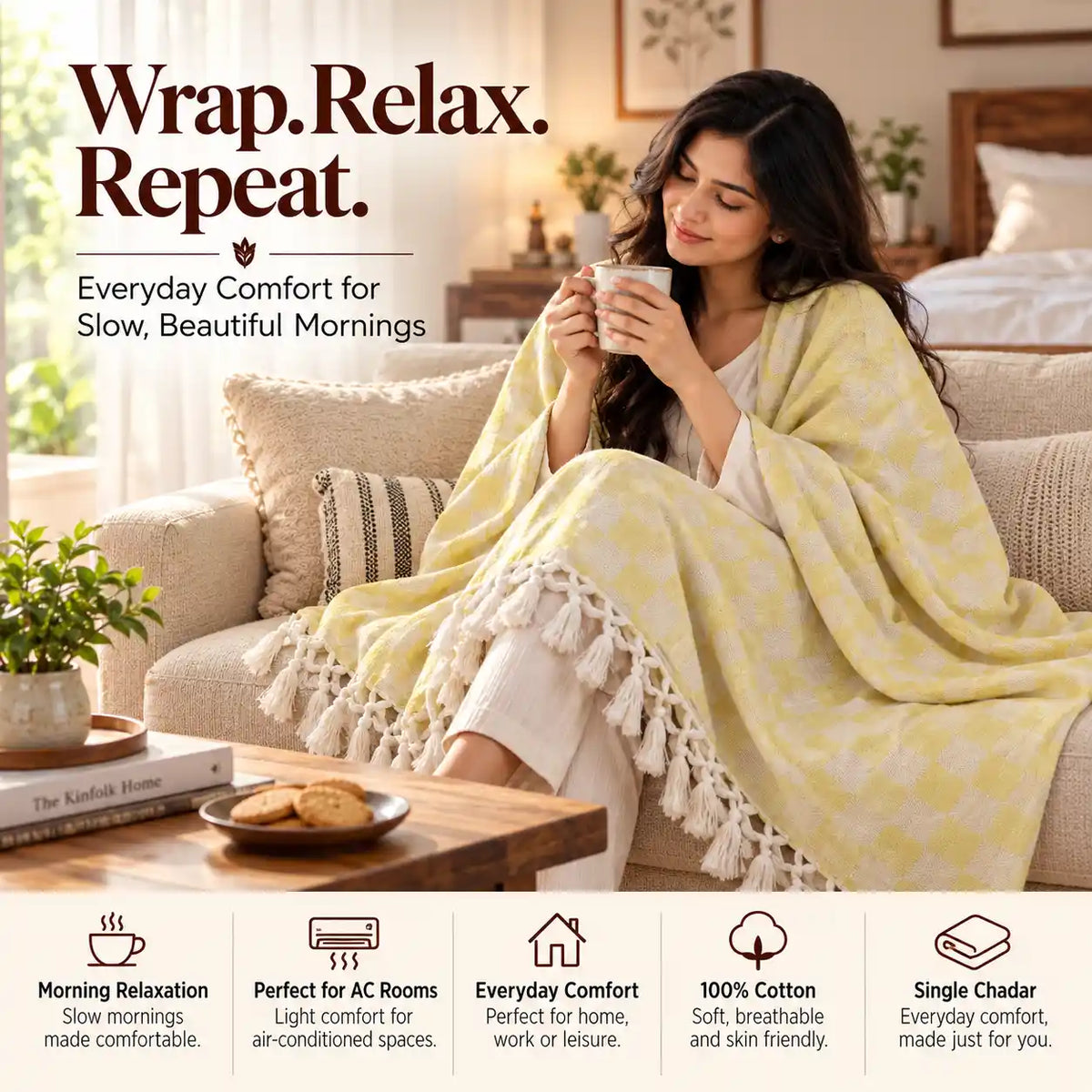 3D Bhagalpuri Dull Chadar | 100% Cotton AC Blanket for Single Bed | Lightweight & Soft | 90*50 In