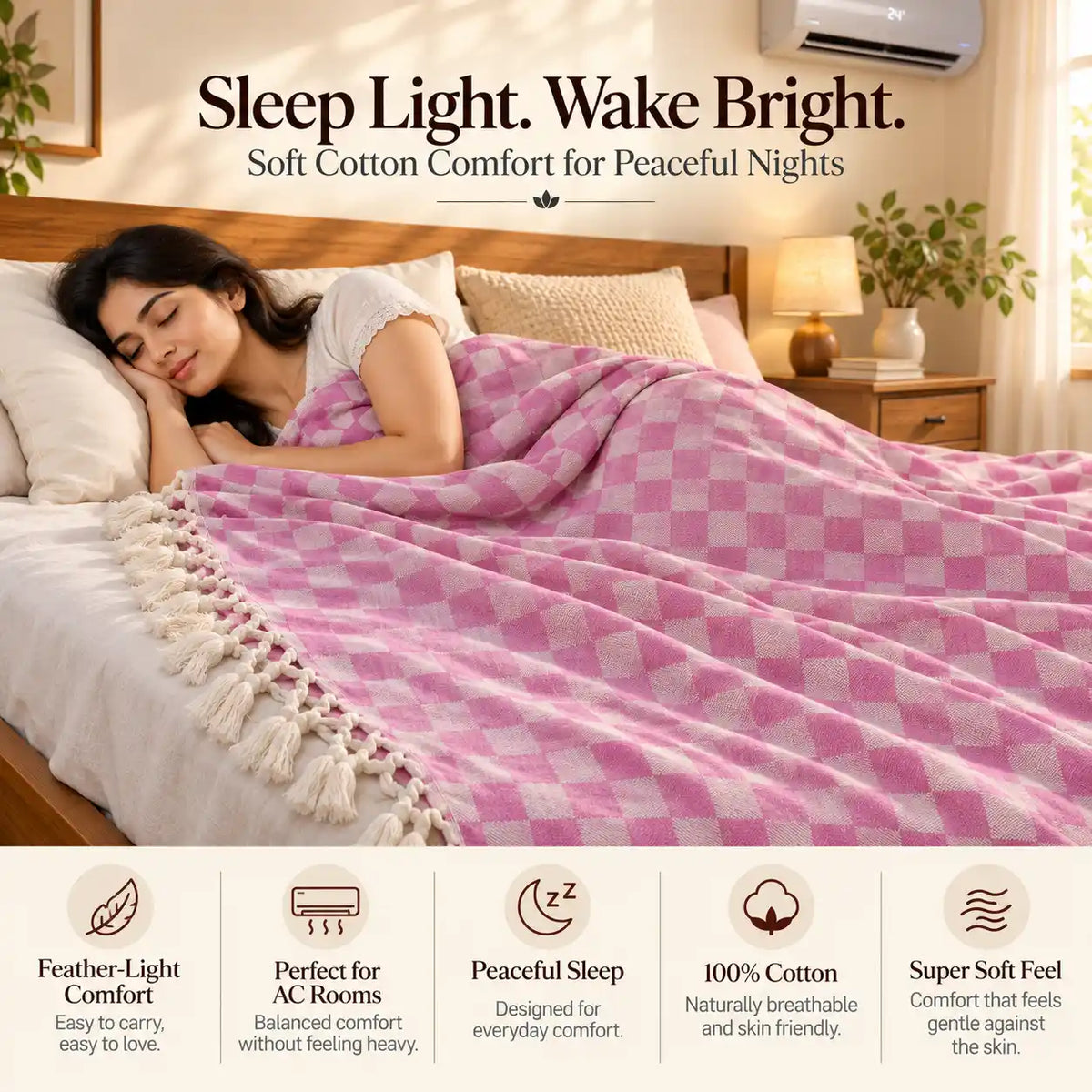 3D Bhagalpuri Dull Chadar | 100% Cotton AC Blanket for Single Bed | Lightweight & Soft | 90*50 In