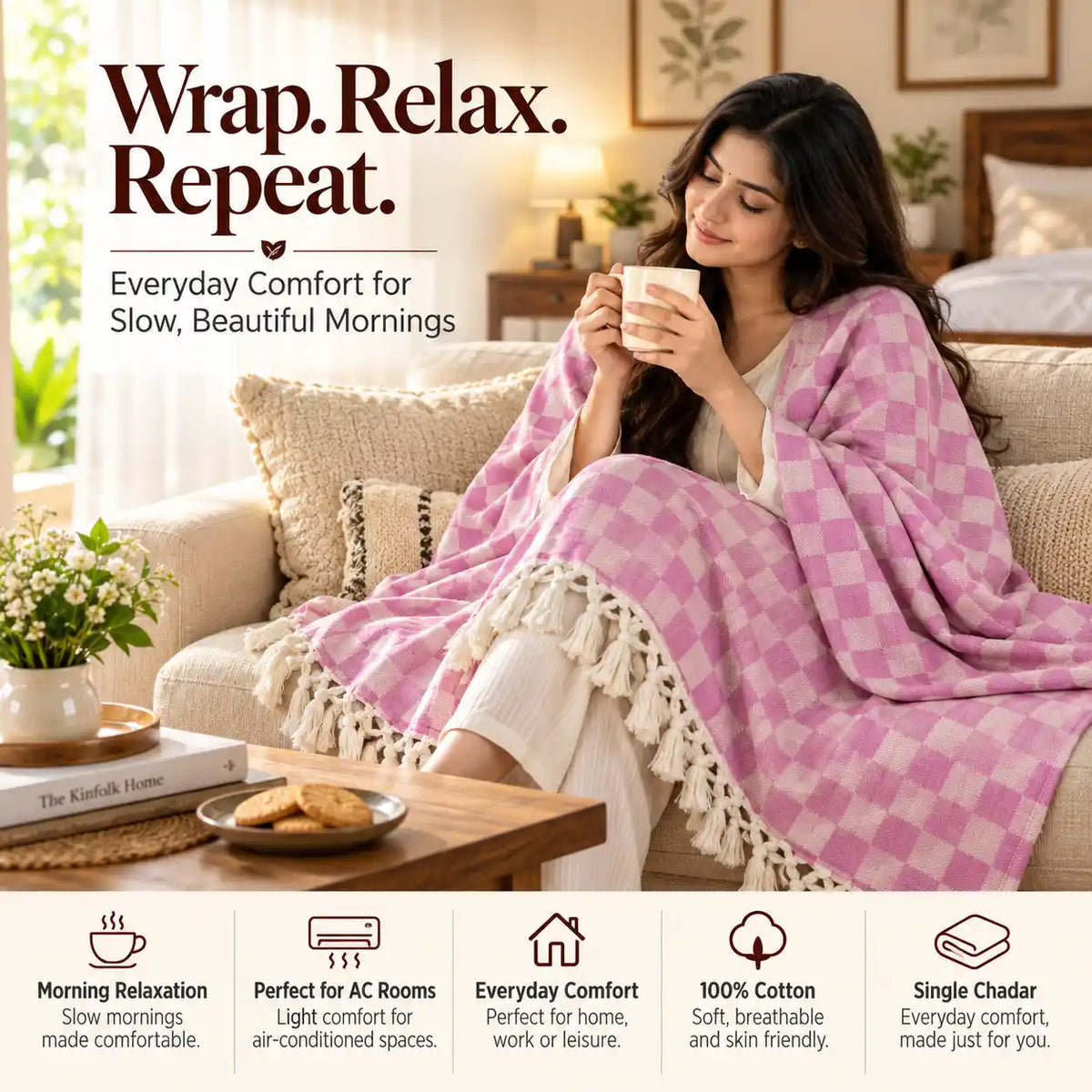 3D Bhagalpuri Dull Chadar | 100% Cotton AC Blanket for Single Bed | Lightweight & Soft | 90*50 In