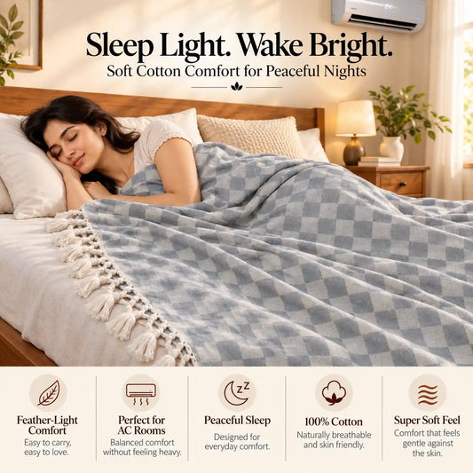 3D Bhagalpuri Dull Chadar | 100% Cotton AC Blanket for Single Bed | Lightweight & Soft | 90*50 In