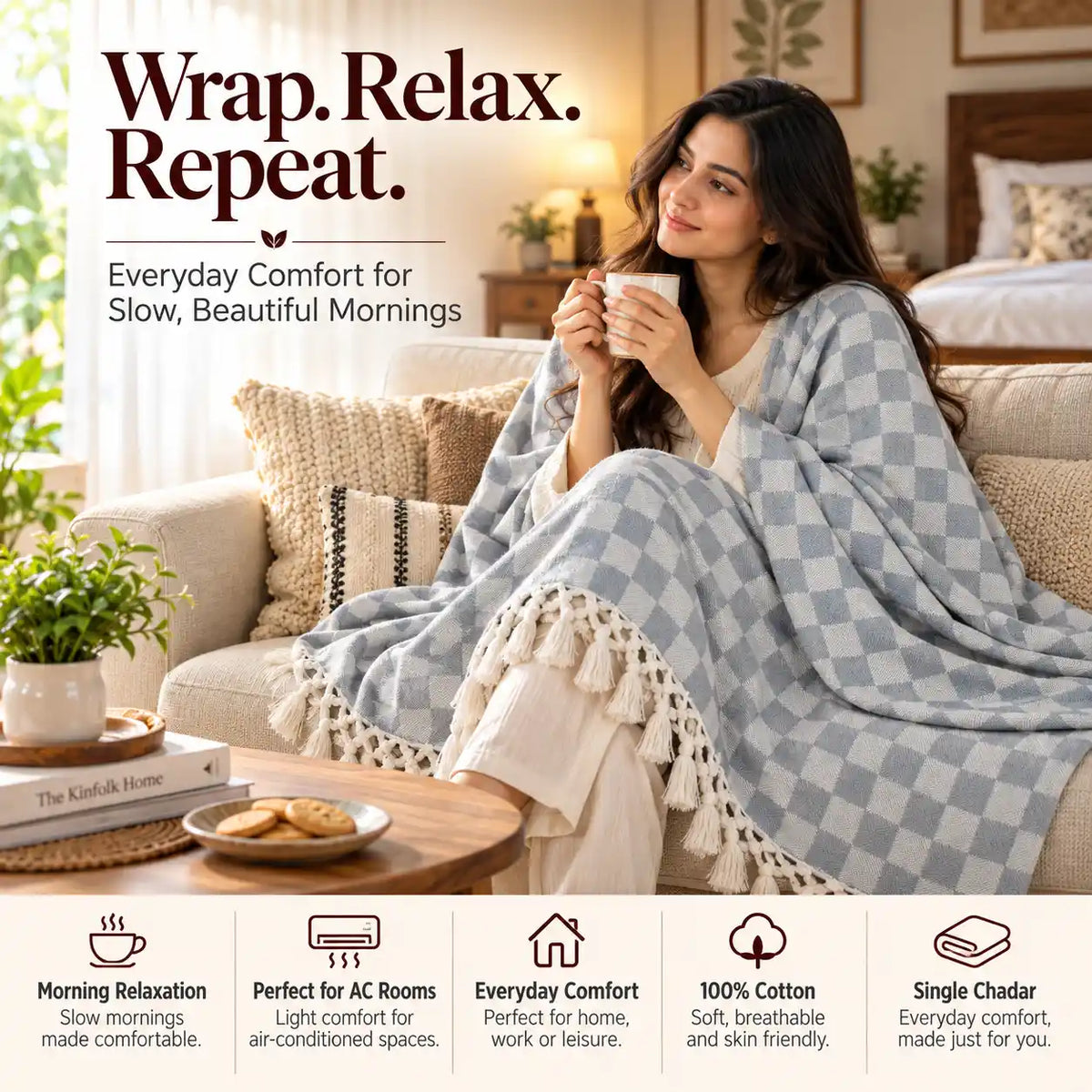 3D Bhagalpuri Dull Chadar | 100% Cotton AC Blanket for Single Bed | Lightweight & Soft | 90*50 In