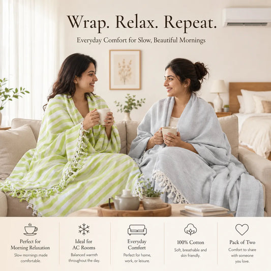 Pack of 2 Premium Bhagalpuri Dull Chadar - Super Soft & Extra Long Blanket | 100*54 In