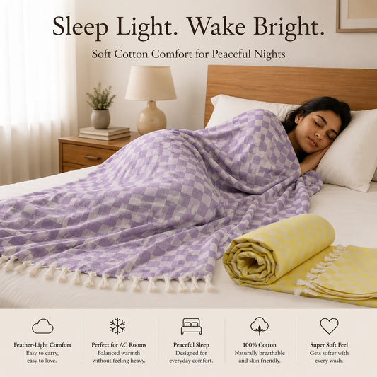 Pack of 2 3D Multicolor Cotton Queen Size Bhagalpuri Dull AC Blanket | 90*50 In
