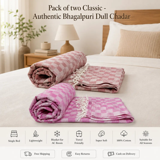 Pack of 2 3D Multicolor Cotton Queen Size Bhagalpuri Dull AC Blanket | 90*50 In
