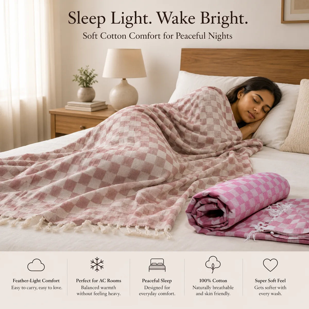 Pack of 2 3D Multicolor Cotton Queen Size Bhagalpuri Dull AC Blanket | 90*50 In