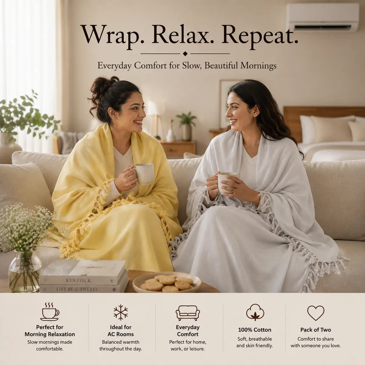 Pack of 2 Different Unicolor Cotton Queen Size Bhagalpuri Dull Blanket | 90*50 In