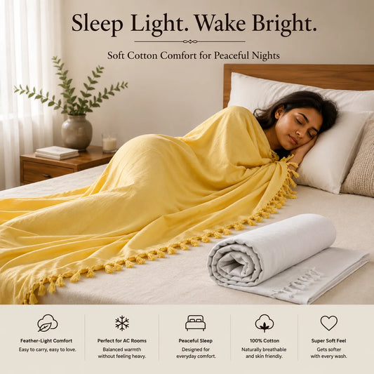 Pack of 2 Different Unicolor Cotton Queen Size Bhagalpuri Dull Blanket | 90*50 In