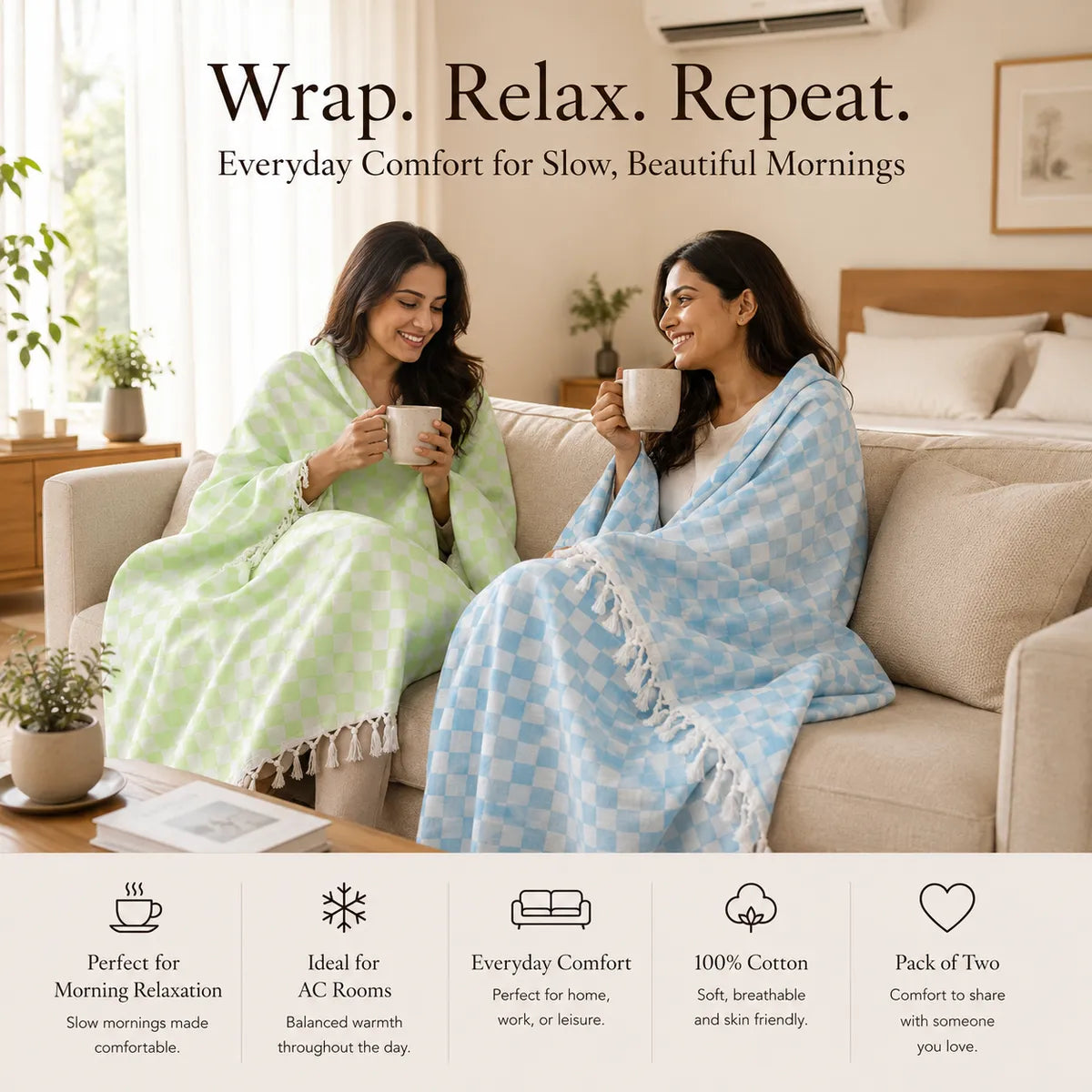 Pack of 2 Premium 3D Bhagalpuri Dull Chadar - Super Soft & Extra Long Blanket | 100*54 In