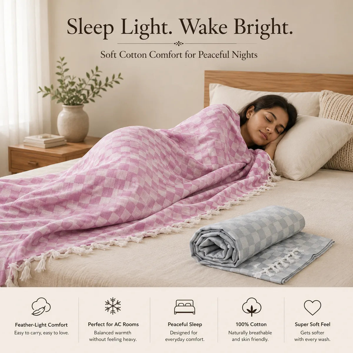 Pack of 2  3D Multicolor Cotton Queen Size Bhagalpuri Dull All Season Blanket | 94*50 Inches