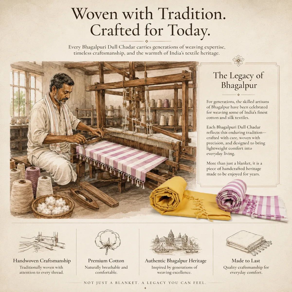 Pack of 2 Striped Multicolor Cotton Queen Size Bhagalpuri Dull All Season Blanket | 90*50 In
