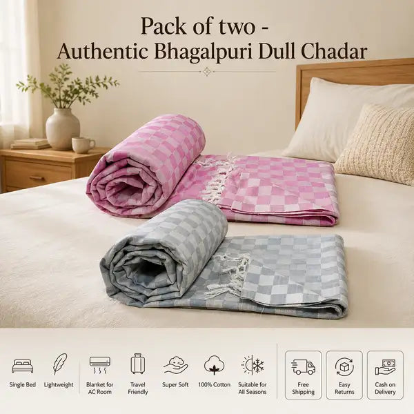 Pack of 2  3D Multicolor Cotton Queen Size Bhagalpuri Dull All Season Blanket | 94*50 Inches