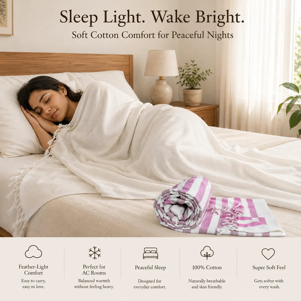 Pack of 2 Striped Multicolor Cotton Queen Size Bhagalpuri Dull All Season Blanket | 90*50 In