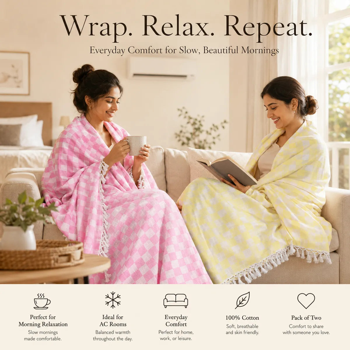 Pack of 2 Premium 3D Bhagalpuri Dull Chadar - Super Soft & Extra Long Blanket | 100*54 In