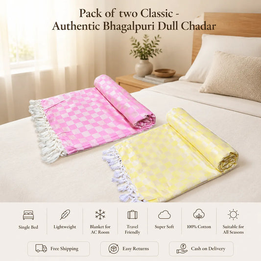 Pack of 2 Premium 3D Bhagalpuri Dull Chadar - Super Soft & Extra Long Blanket | 100*54 In