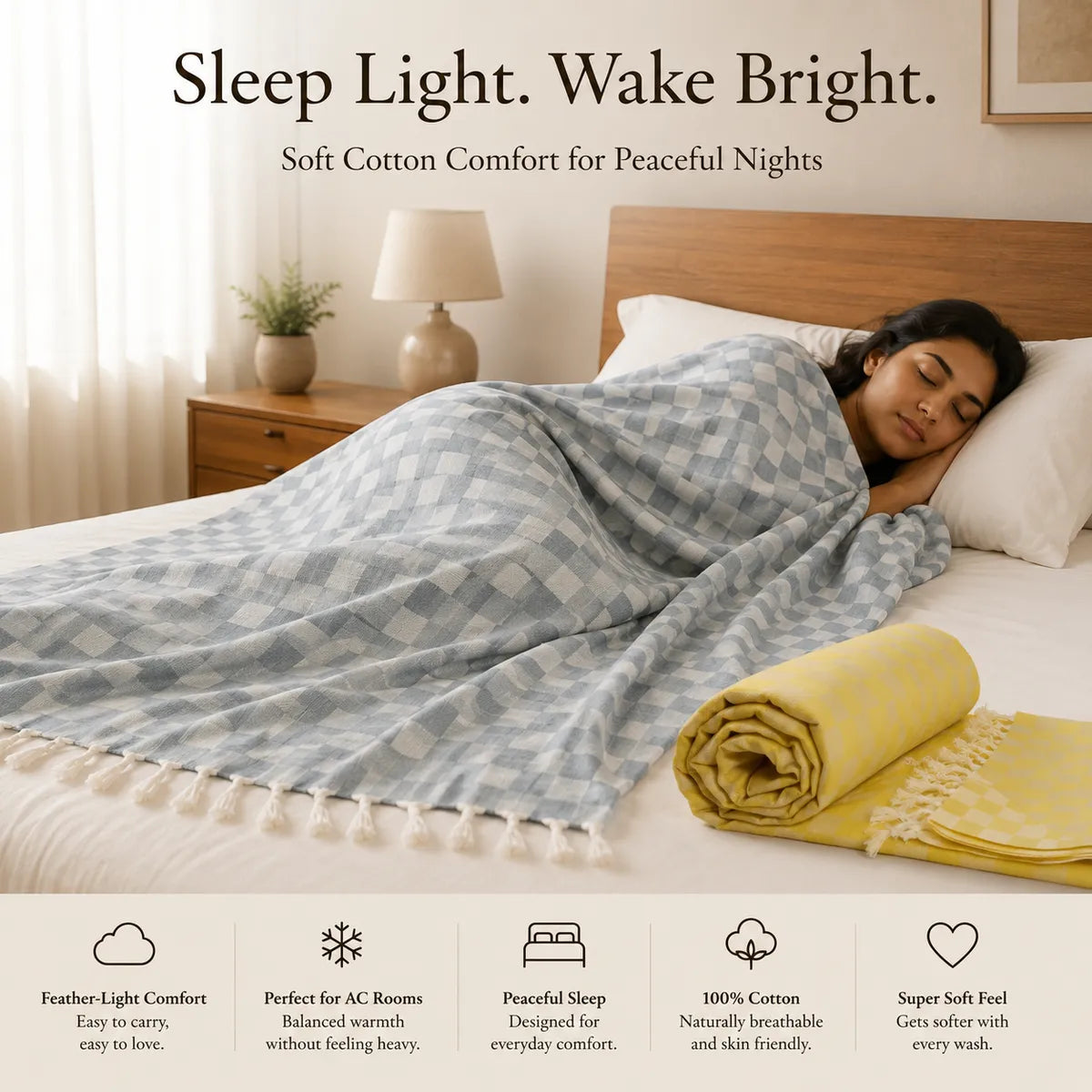Pack of 2 Multicolour Cotton Queen Size Bhagalpuri Dull AC Blanket | 90*50 In