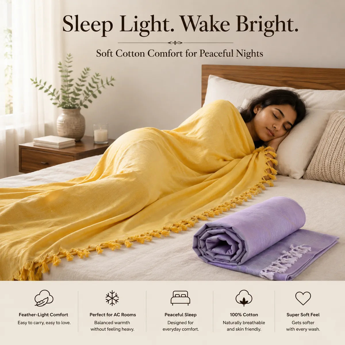Pack of 2 Multicolour Cotton Queen Size Bhagalpuri Dull All Season Blanket | 90*52 In