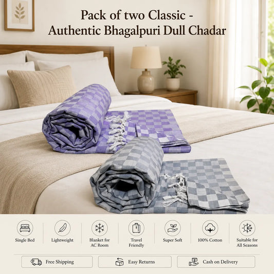 Pack of 2 3D Multicolor Cotton Queen Size Bhagalpuri Dull Blanket | 90*52 In