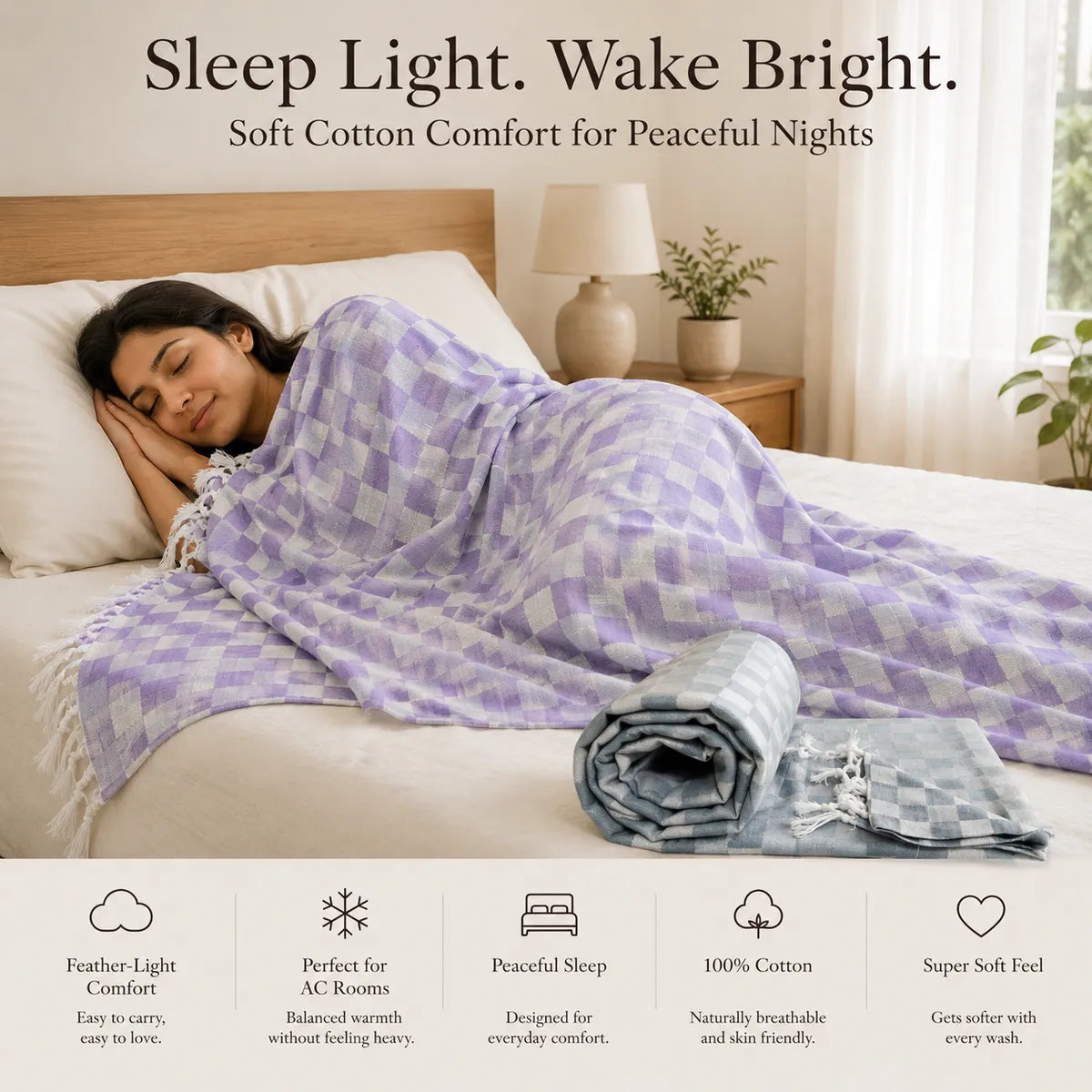 Pack of 2 3D Multicolor Cotton Queen Size Bhagalpuri Dull Blanket | 90*52 In